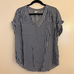 Gap factory navy and white cap sleeve striped blouse